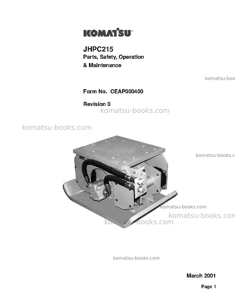 Komatsu jhpc215usa Operation manual cover Komatsu jhpc215usa Operation manual cover