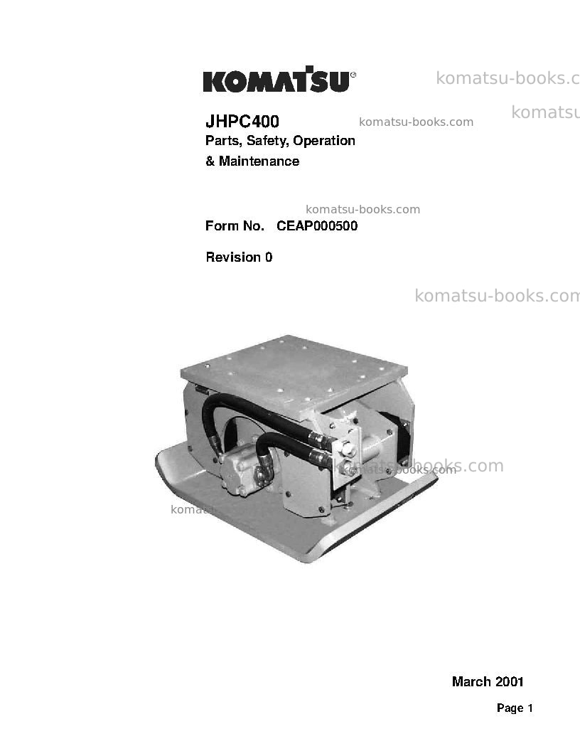 Komatsu jhpc400usa Operation manual cover