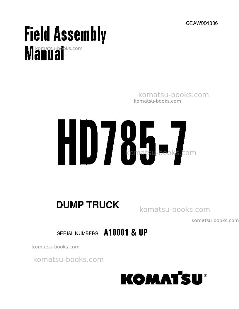 Komatsu hd785-7usa Field assembly manual cover