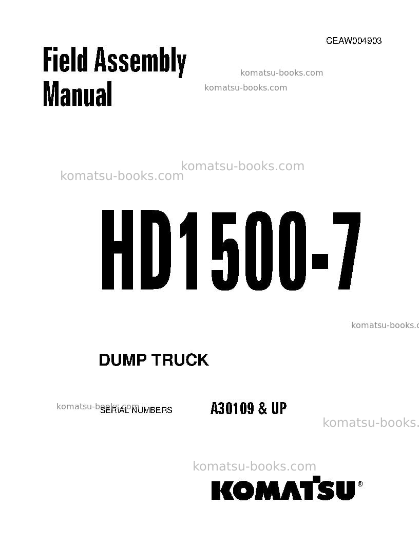 Komatsu hd1500-7usa Field assembly manual cover