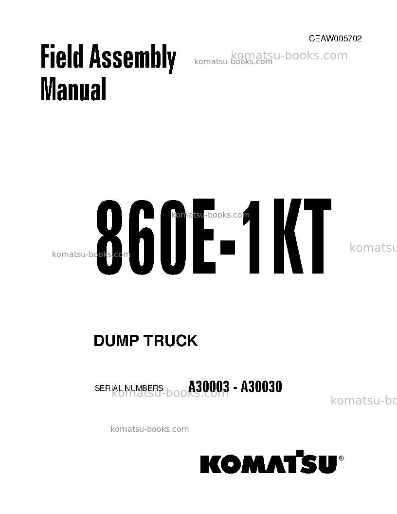 Komatsu 860e-1usa-kt Field assembly manual cover