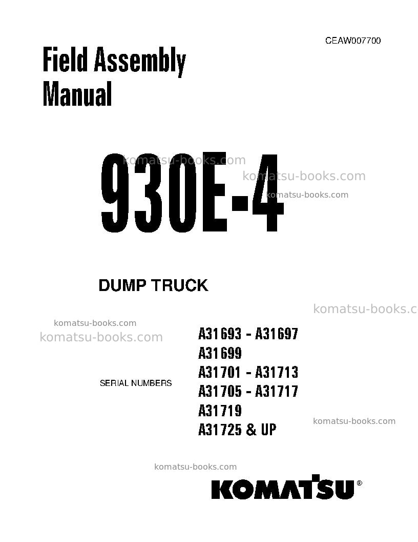 Komatsu 930e-4usa Field assembly manual cover Komatsu 930e-4usa Field assembly manual cover