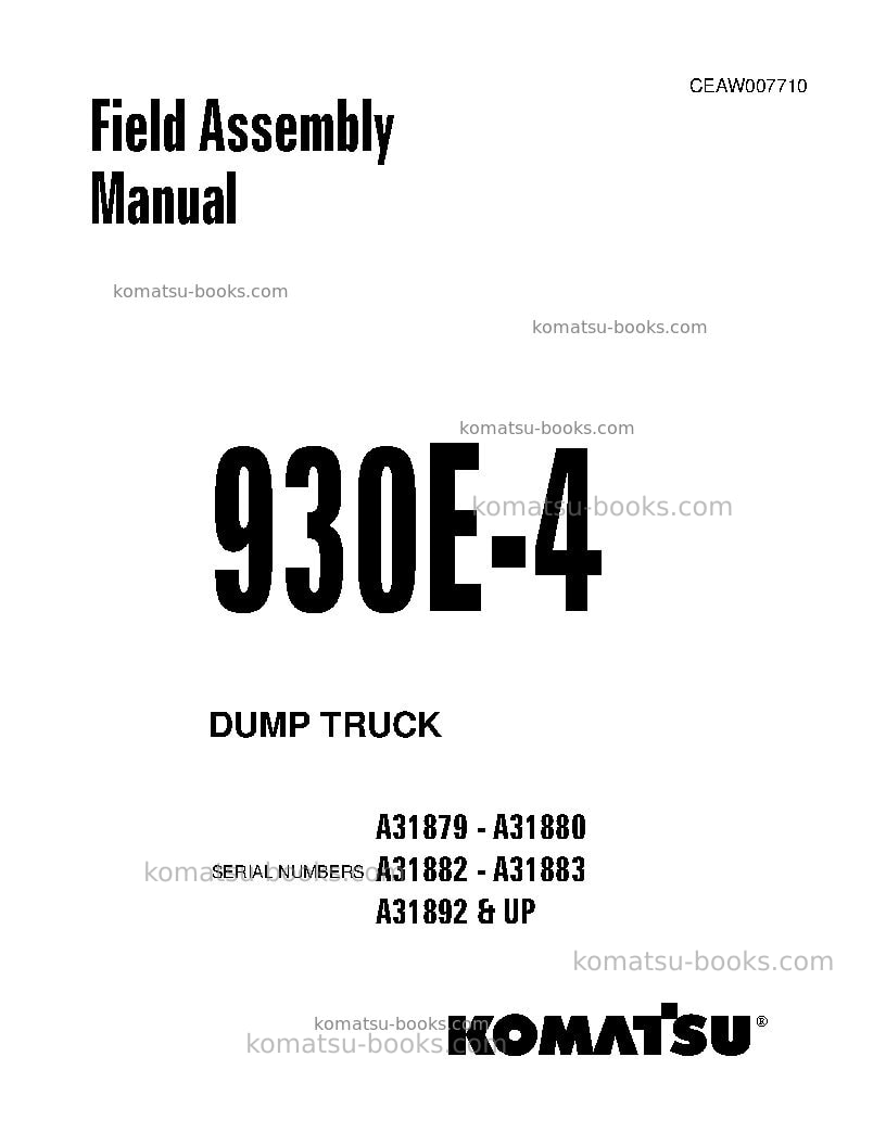 Komatsu 930e-4usa Field assembly manual cover Komatsu 930e-4usa Field assembly manual cover