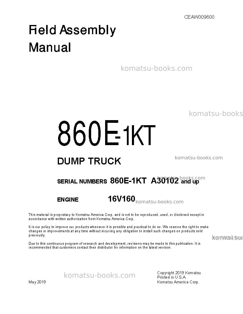 Komatsu 860e-1usa-kt - high voltage trolley for exxaro Field assembly manual cover Komatsu 860e-1usa-kt - high voltage trolley for exxaro Field assembly manual cover