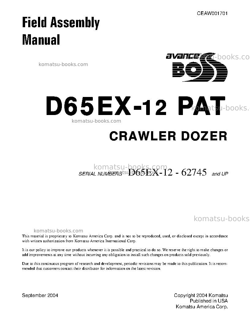 Komatsu d65ex-12jpn Field assembly manual cover
