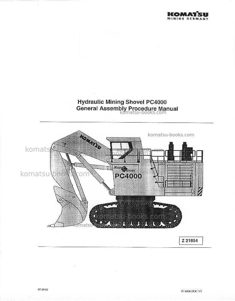 Komatsu pc4000-6deu Field assembly manual cover Komatsu pc4000-6deu Field assembly manual cover