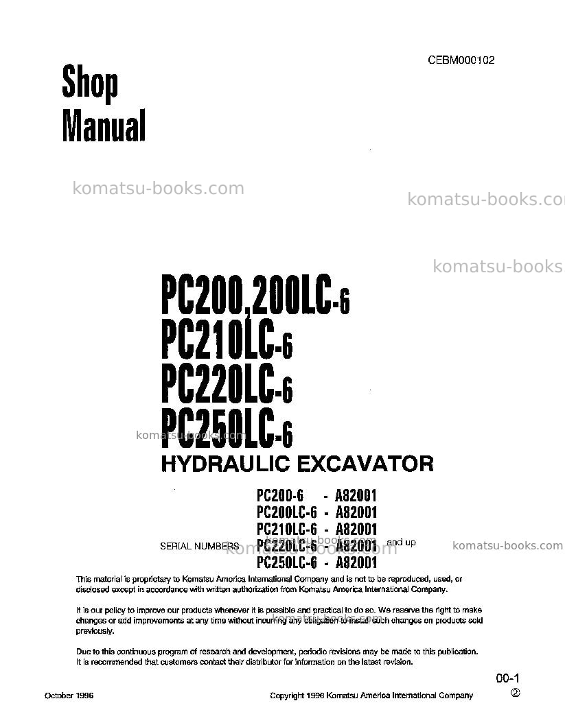 Komatsu pc250lc-6usa-lc Repair & maintenance cover