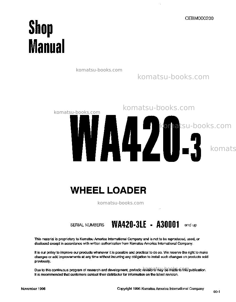 Komatsu wa420-3usa-l Repair & maintenance cover