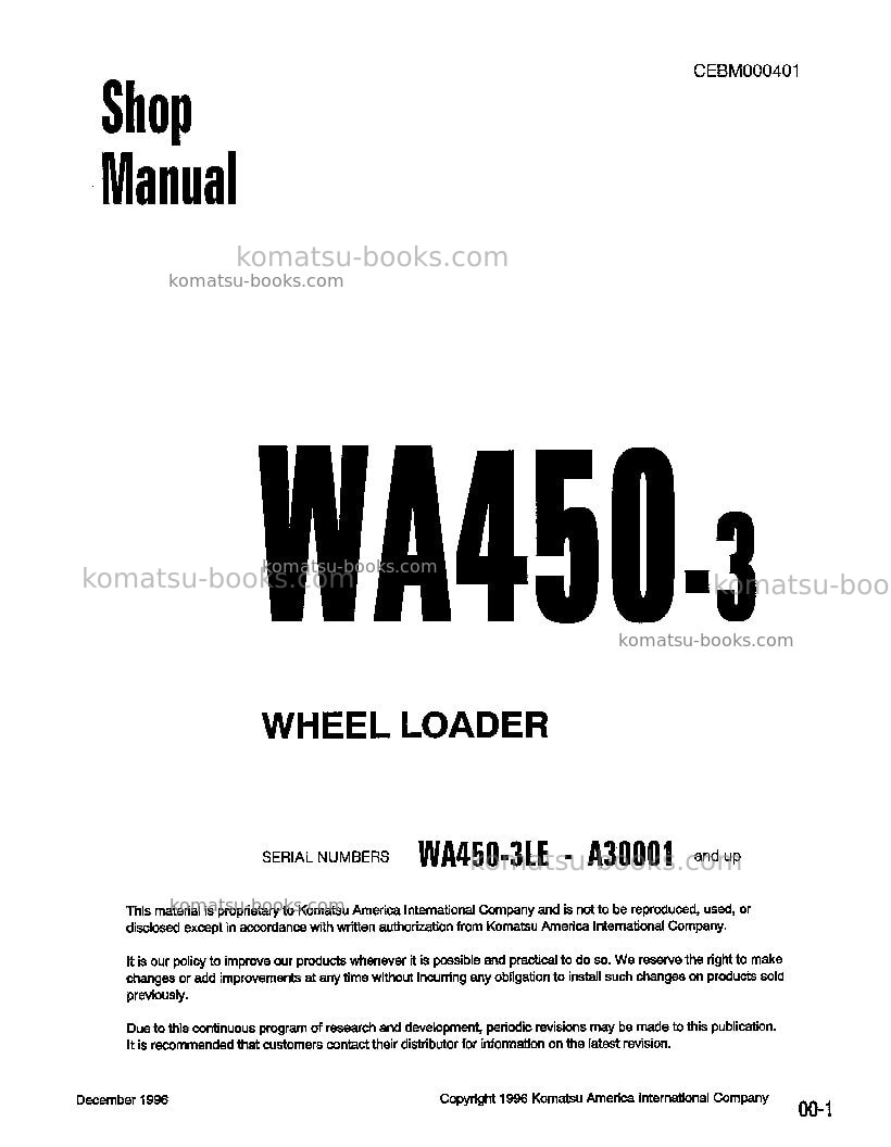 Komatsu wa450-3usa-l Repair & maintenance cover