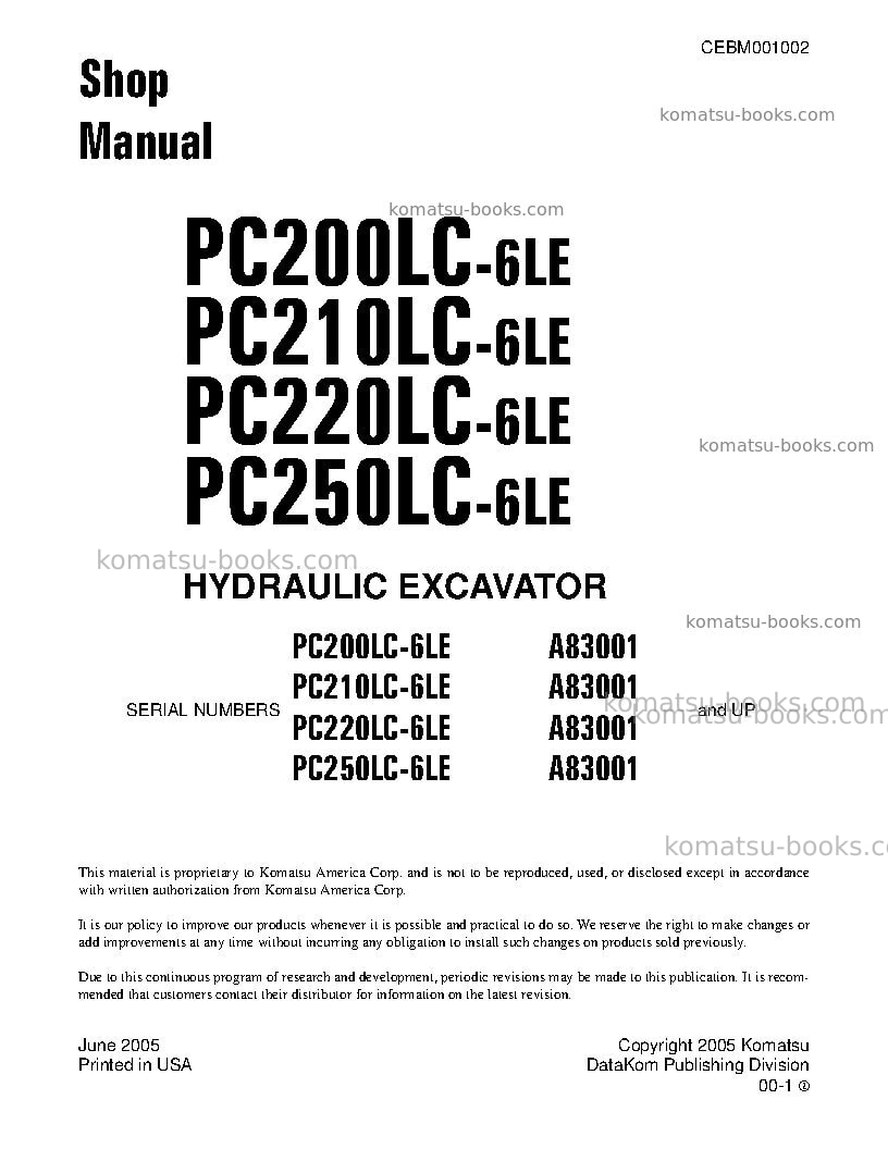Komatsu pc250lc-6usa-le Repair & maintenance cover Komatsu pc250lc-6usa-le Repair & maintenance cover