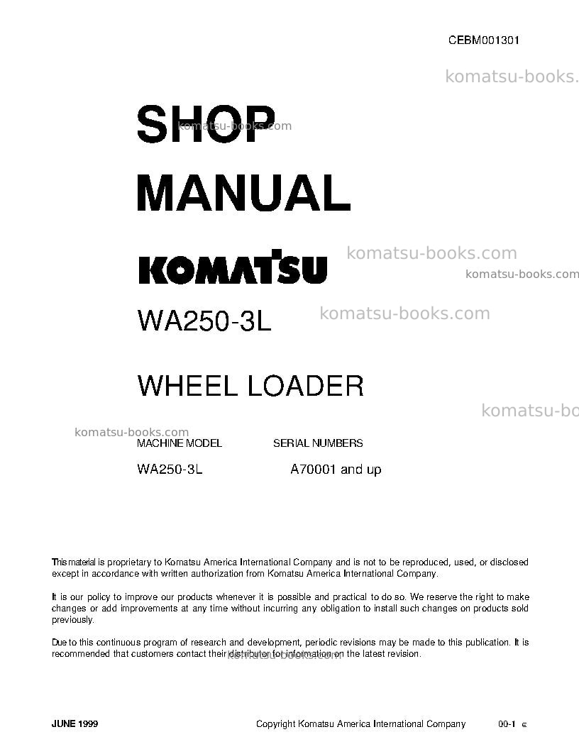 Komatsu wa250-3usa-l Repair & maintenance cover