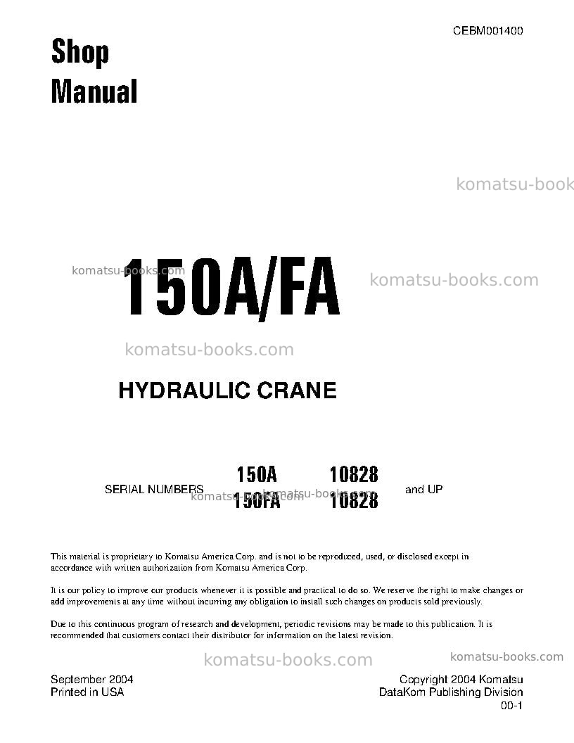 Komatsu 150fa Repair & maintenance cover
