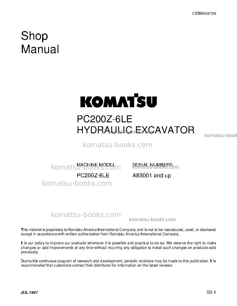 Komatsu pc200z-6usa-le Repair & maintenance cover