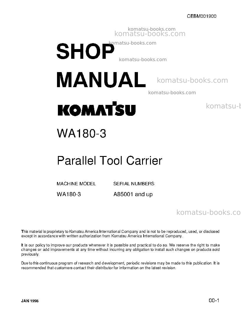 Komatsu wa180pt-3usa-l Repair & maintenance cover