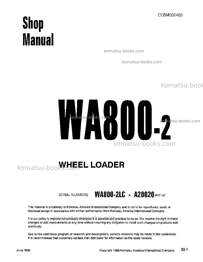Komatsu wa800-2usa-lc Repair & maintenance cover
