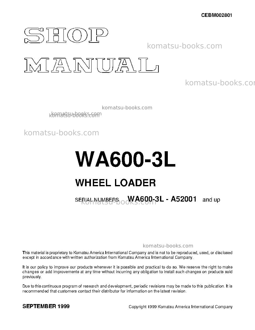 Komatsu wa600-3usa-l Repair & maintenance cover