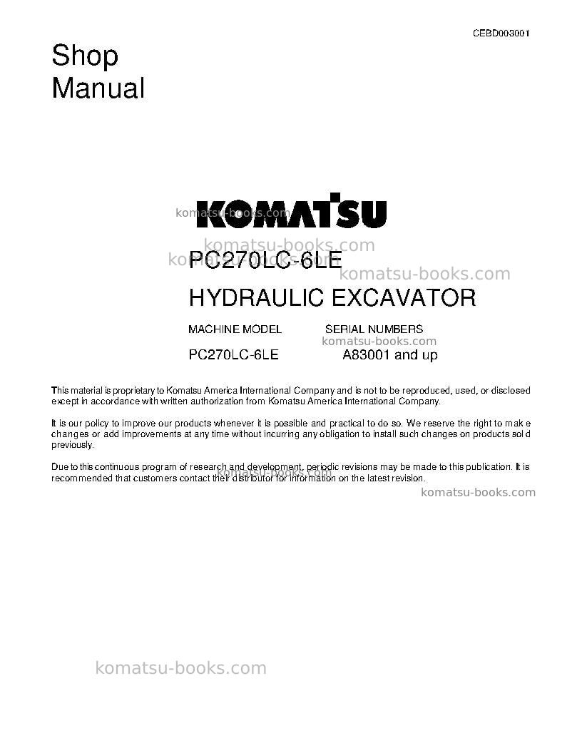 Komatsu pc270lc-6usa-le Repair & maintenance cover