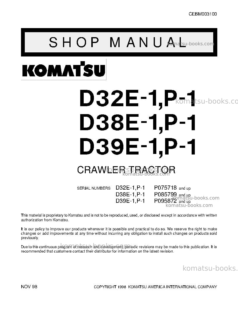 Komatsu d38p-1usa Repair & maintenance cover