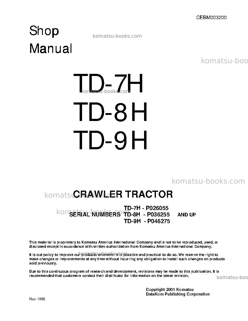 Komatsu td-7h Repair & maintenance cover Komatsu td-7h Repair & maintenance cover