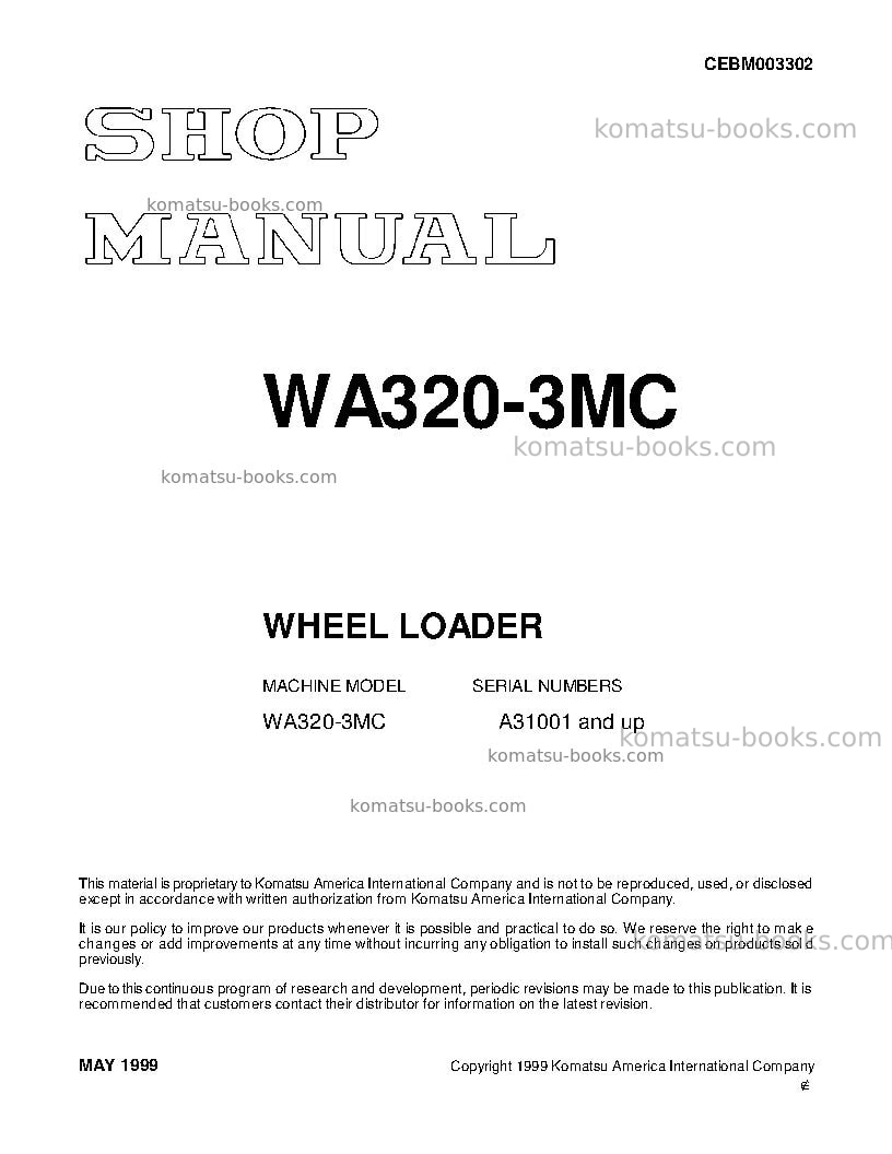 Komatsu wa320-3jpn-mc Repair & maintenance cover