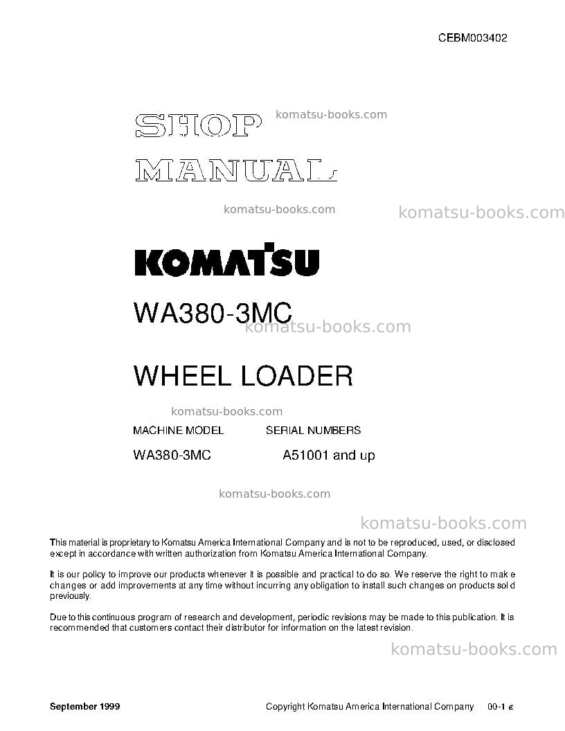 Komatsu wa380-3usa-mc Repair & maintenance cover