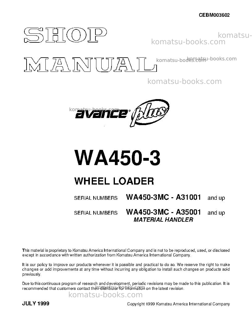 Komatsu wa450-3usa-mc Repair & maintenance cover