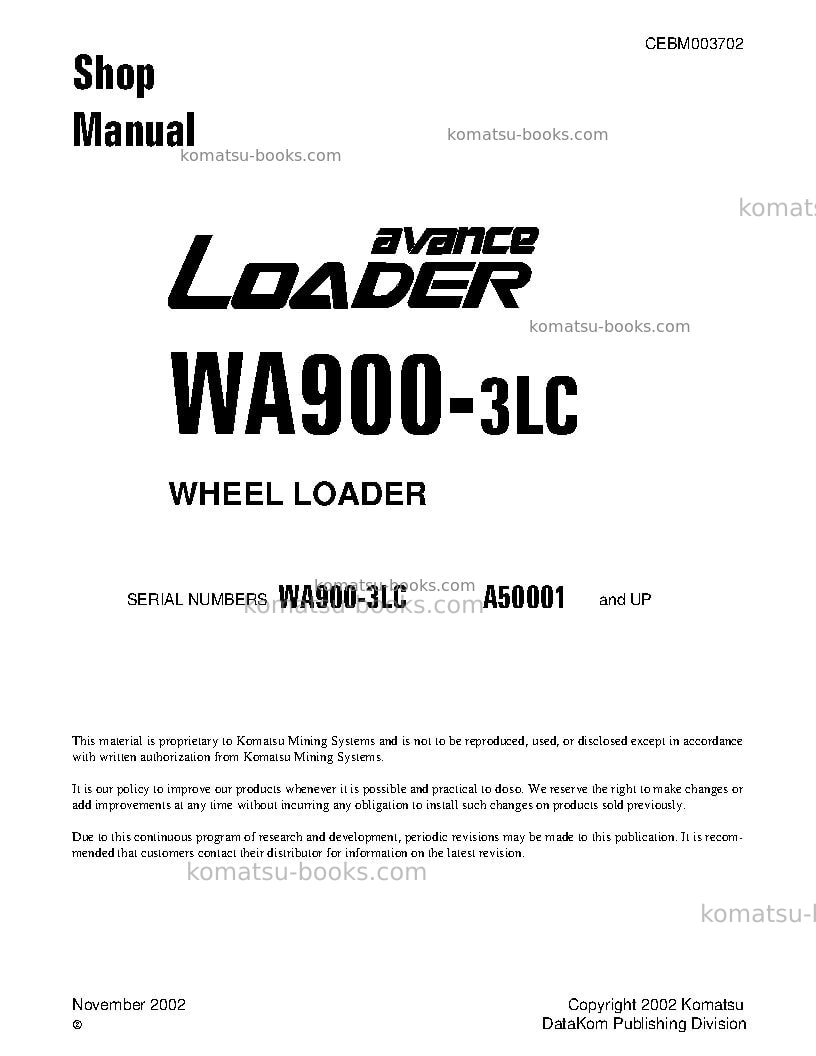 Komatsu wa900-3usa-lc Repair & maintenance cover