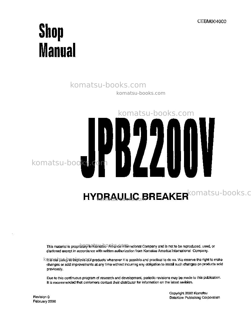 Komatsu jpb2200vusa Repair & maintenance cover Komatsu jpb2200vusa Repair & maintenance cover
