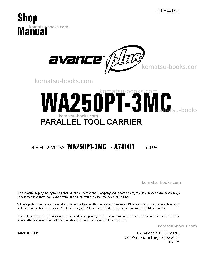 Komatsu wa250pt-3usa-mc Repair & maintenance cover