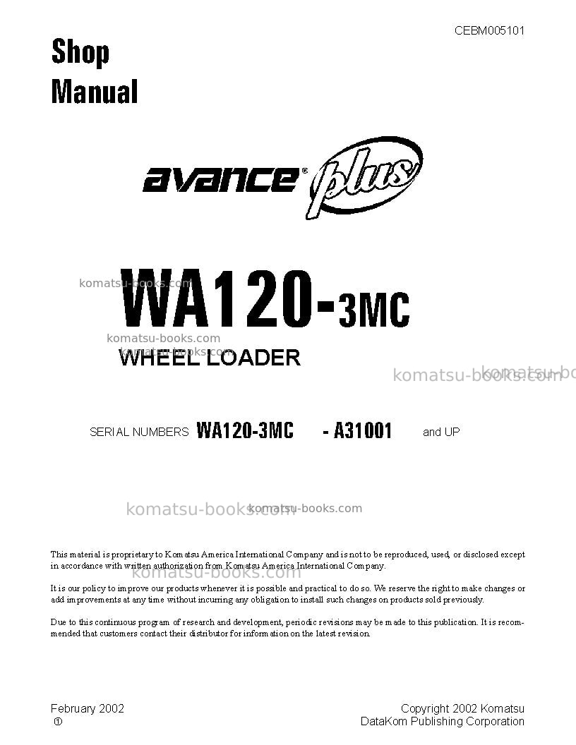 Komatsu wa120-3usa-mc Repair & maintenance cover