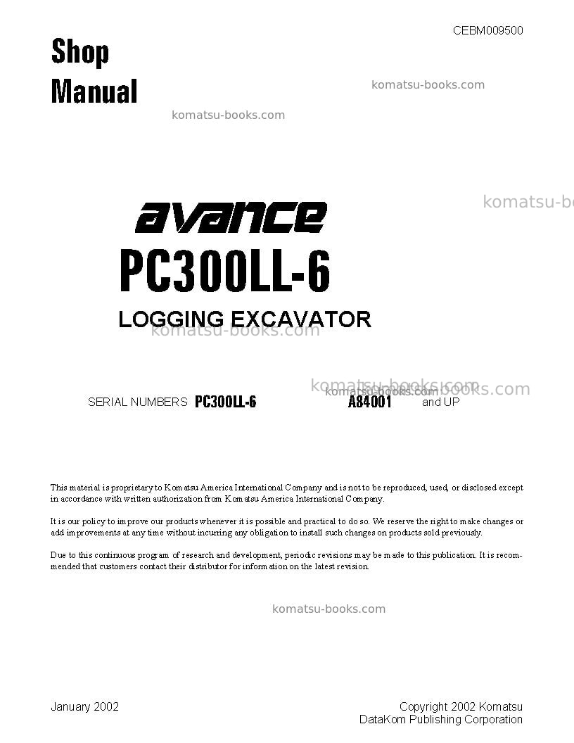 Komatsu pc300ll-6usa Repair & maintenance cover Komatsu pc300ll-6usa Repair & maintenance cover