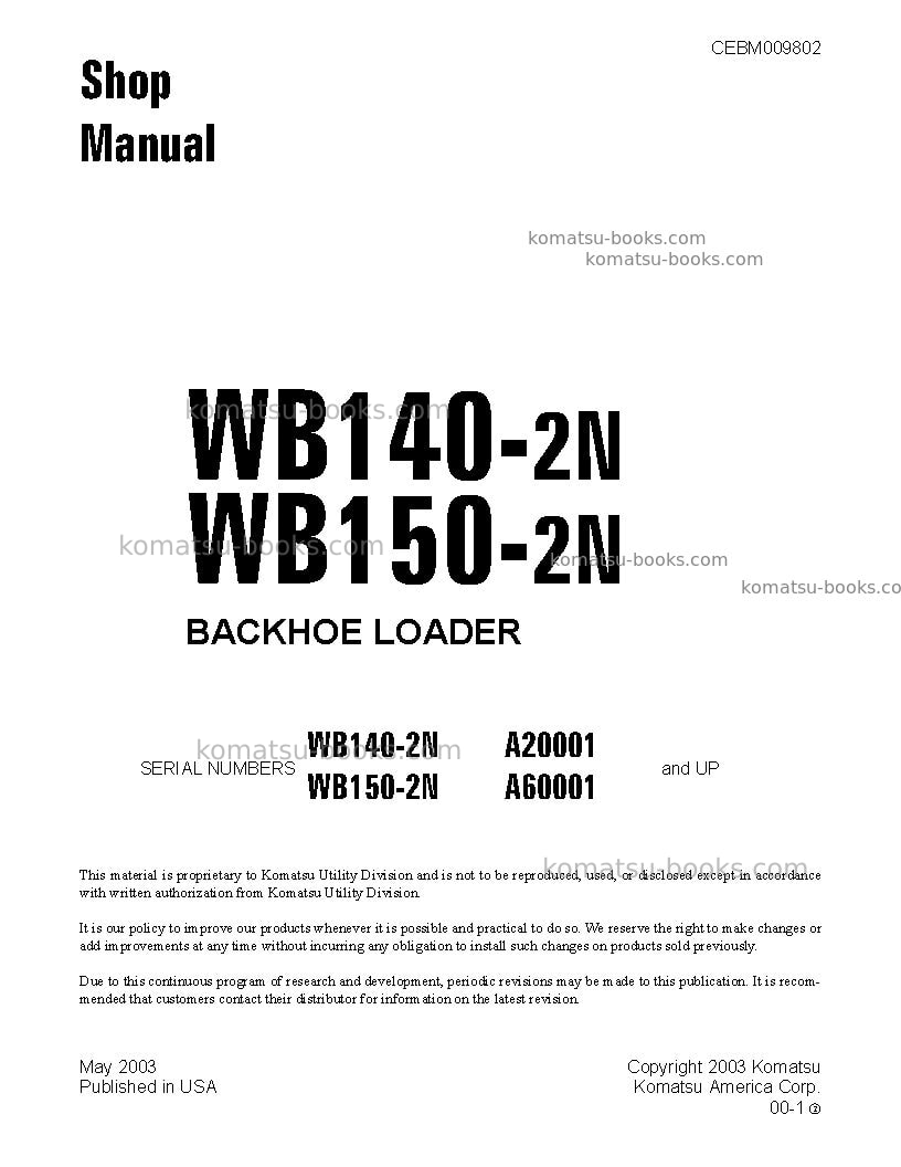 Komatsu wb140-2usa-n Repair & maintenance cover Komatsu wb140-2usa-n Repair & maintenance cover