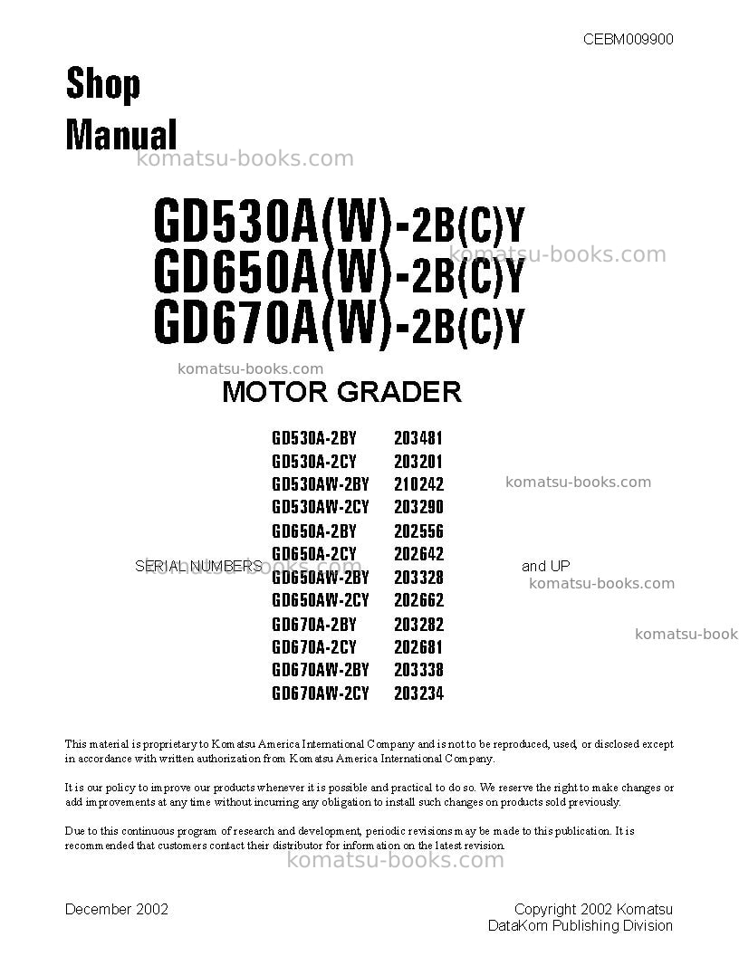 Komatsu gd670a-2usa-by Repair & maintenance cover Komatsu gd670a-2usa-by Repair & maintenance cover
