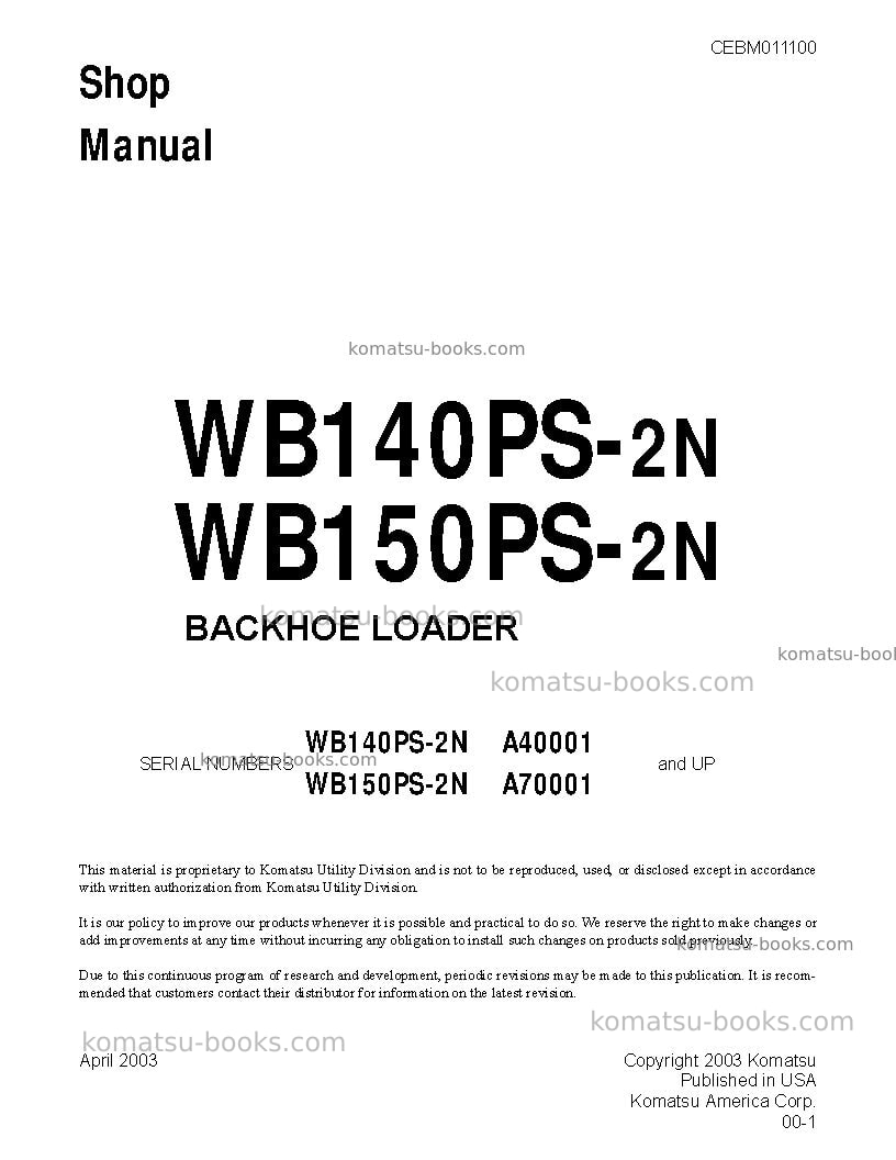 Komatsu wb140ps-2usa-n Repair & maintenance cover Komatsu wb140ps-2usa-n Repair & maintenance cover