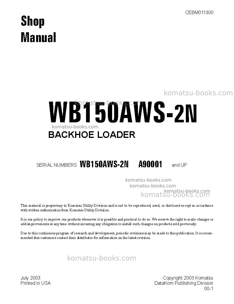Komatsu wb150aws-2usa-n Repair & maintenance cover