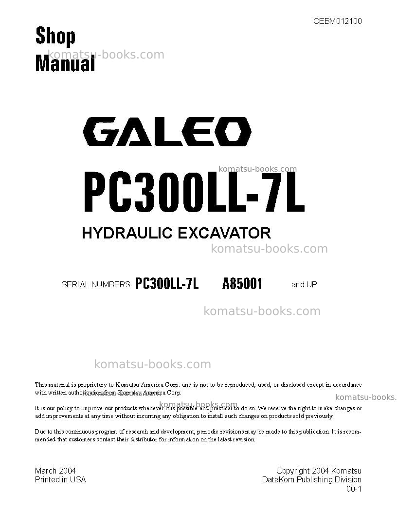 Komatsu pc300ll-7usa-l Repair & maintenance cover