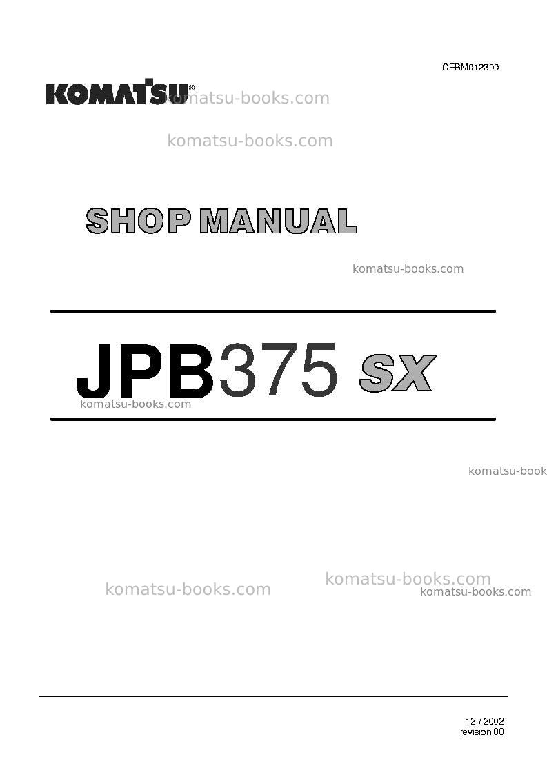 Komatsu jpb375sxusa Repair & maintenance cover