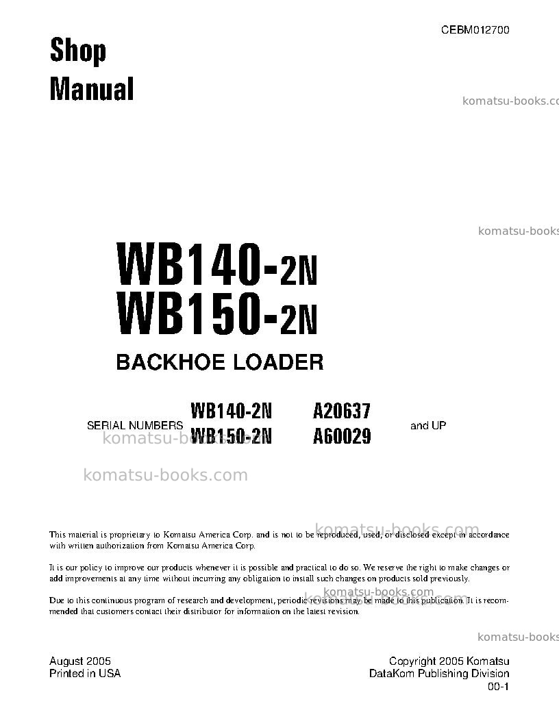 Komatsu wb140-2usa-n Repair & maintenance cover Komatsu wb140-2usa-n Repair & maintenance cover