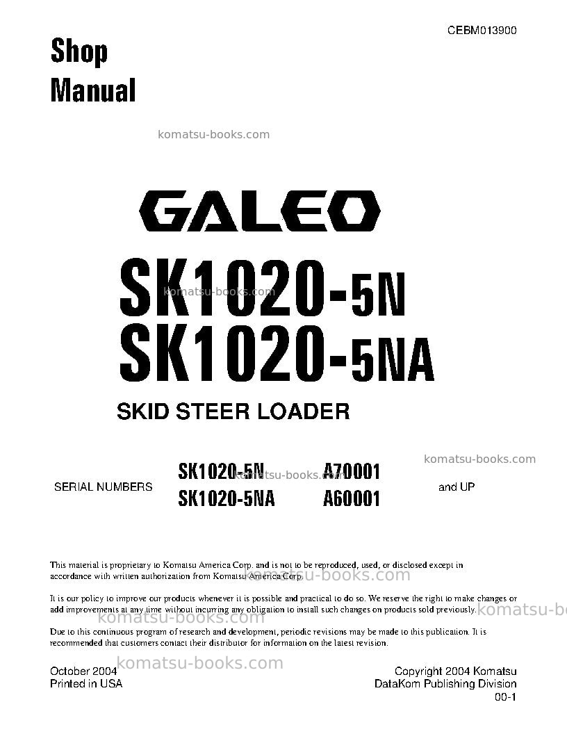Komatsu sk1020-5usa-n Repair & maintenance cover