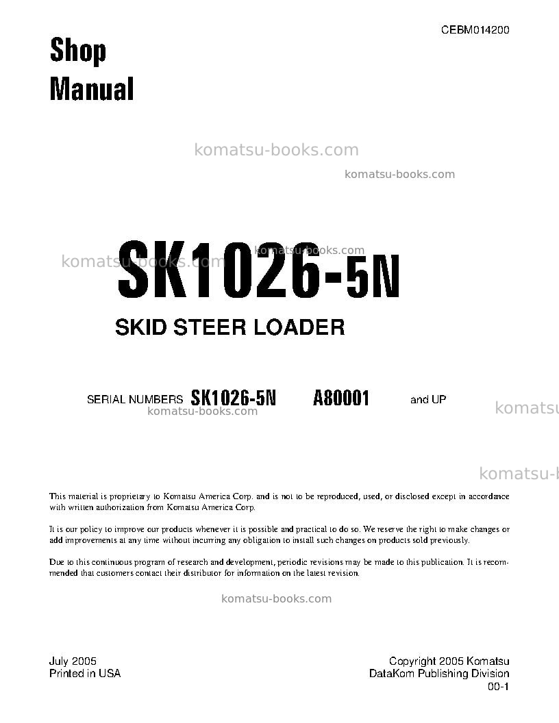 Komatsu sk1026-5usa-n Repair & maintenance cover