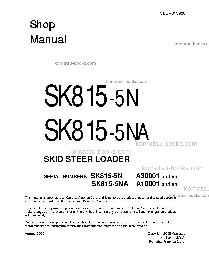 Komatsu sk815-5usa-n Repair & maintenance cover