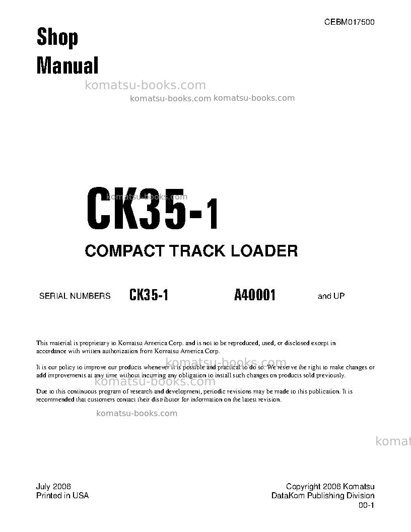 Komatsu ck35-1usa Repair & maintenance cover Komatsu ck35-1usa Repair & maintenance cover