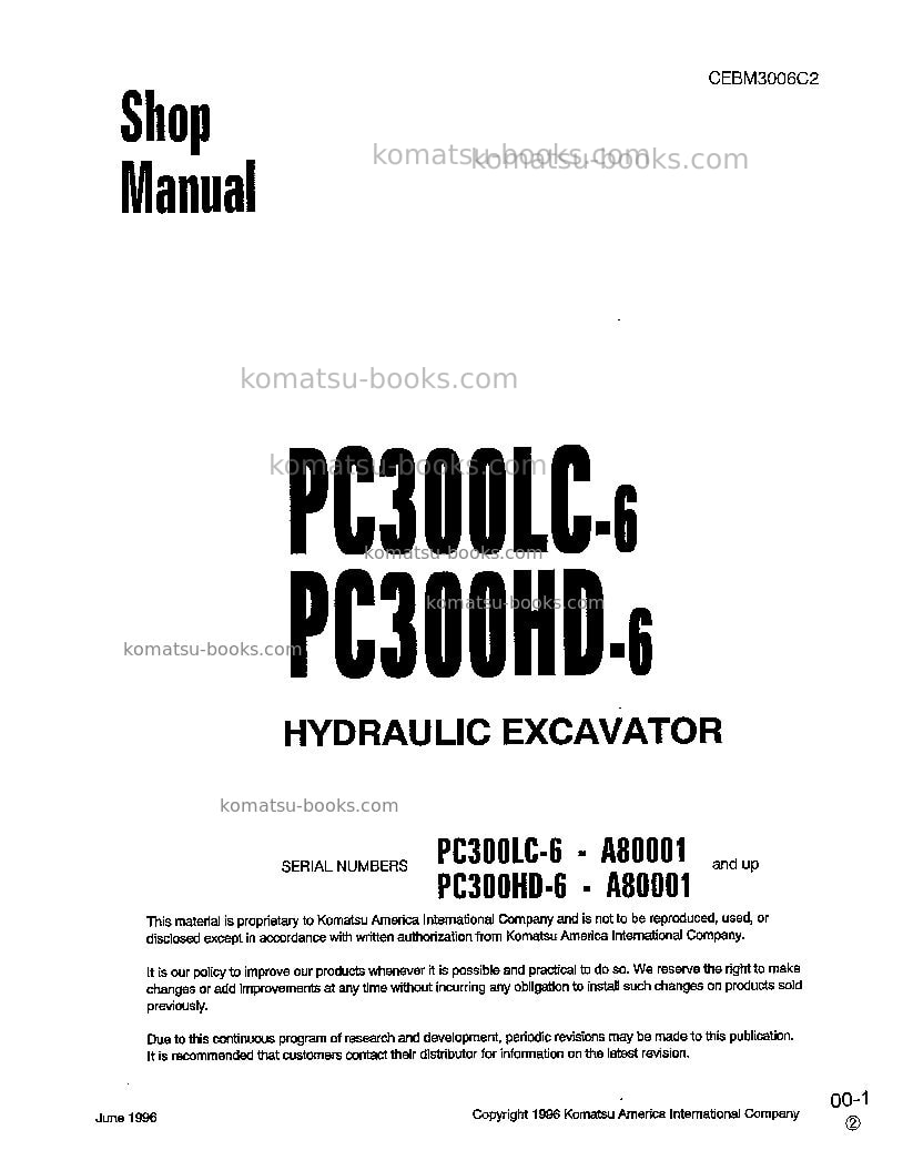 Komatsu pc300lc-6usa-lc Repair & maintenance cover Komatsu pc300lc-6usa-lc Repair & maintenance cover
