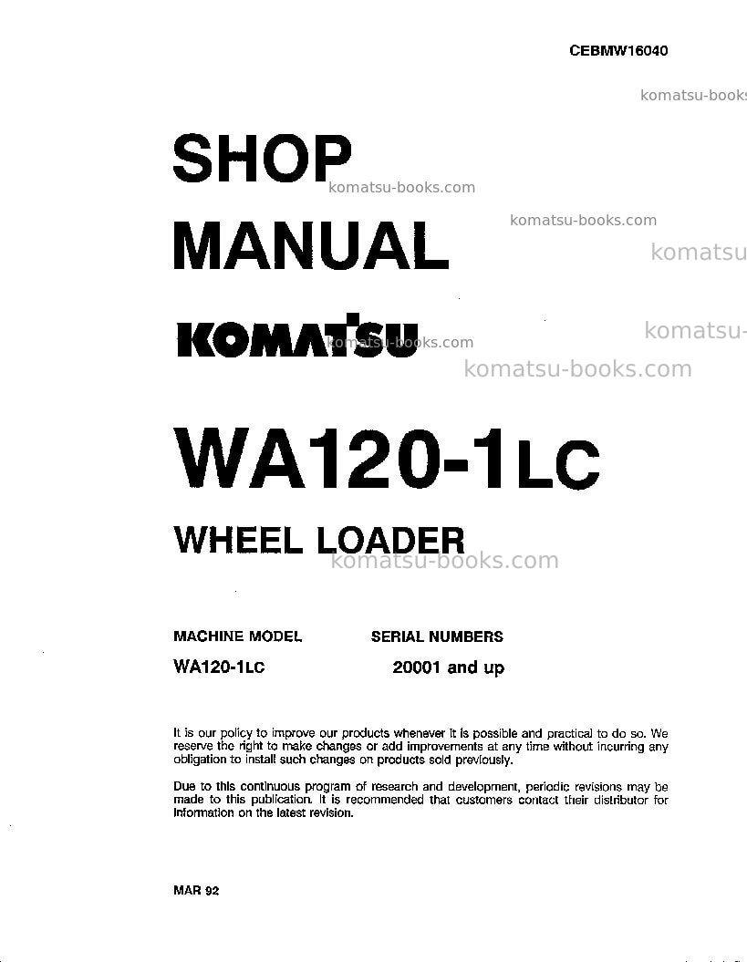 Komatsu wa120-1usa-lc Repair & maintenance cover Komatsu wa120-1usa-lc Repair & maintenance cover