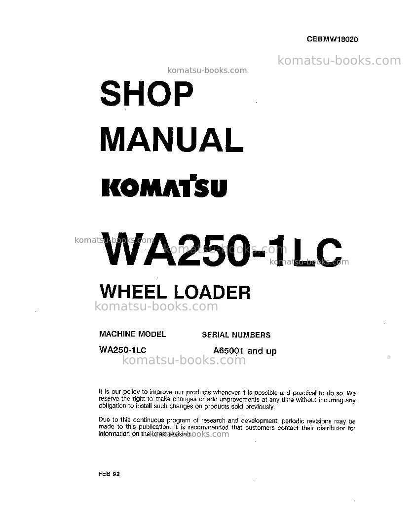 Komatsu wa250-1usa-lc Repair & maintenance cover