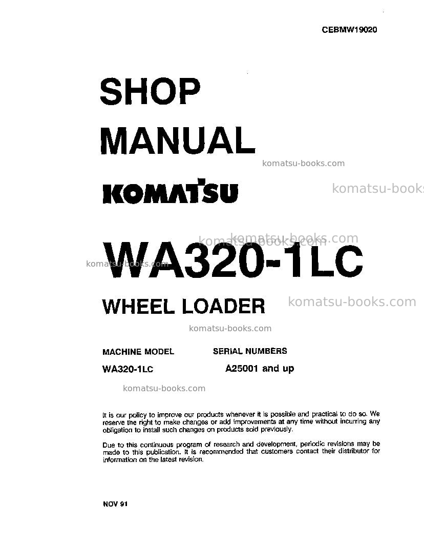 Komatsu wa320-1usa-lc Repair & maintenance cover
