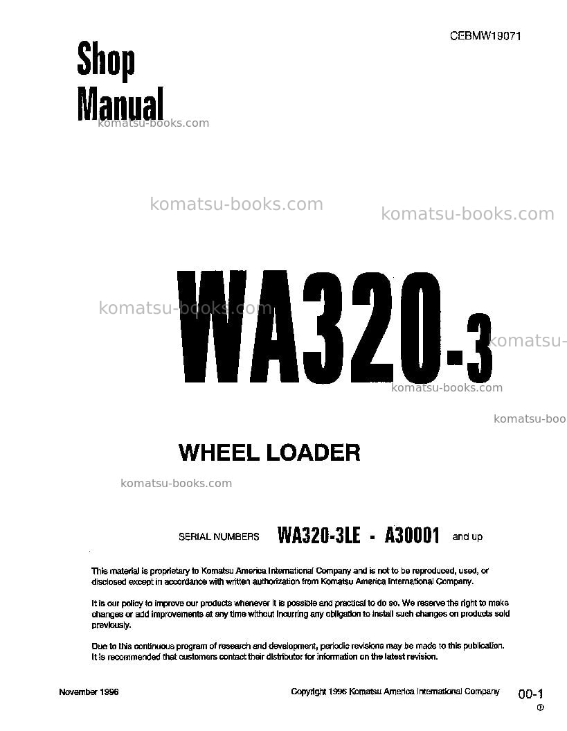 Komatsu wa320-3jpn-l Repair & maintenance cover