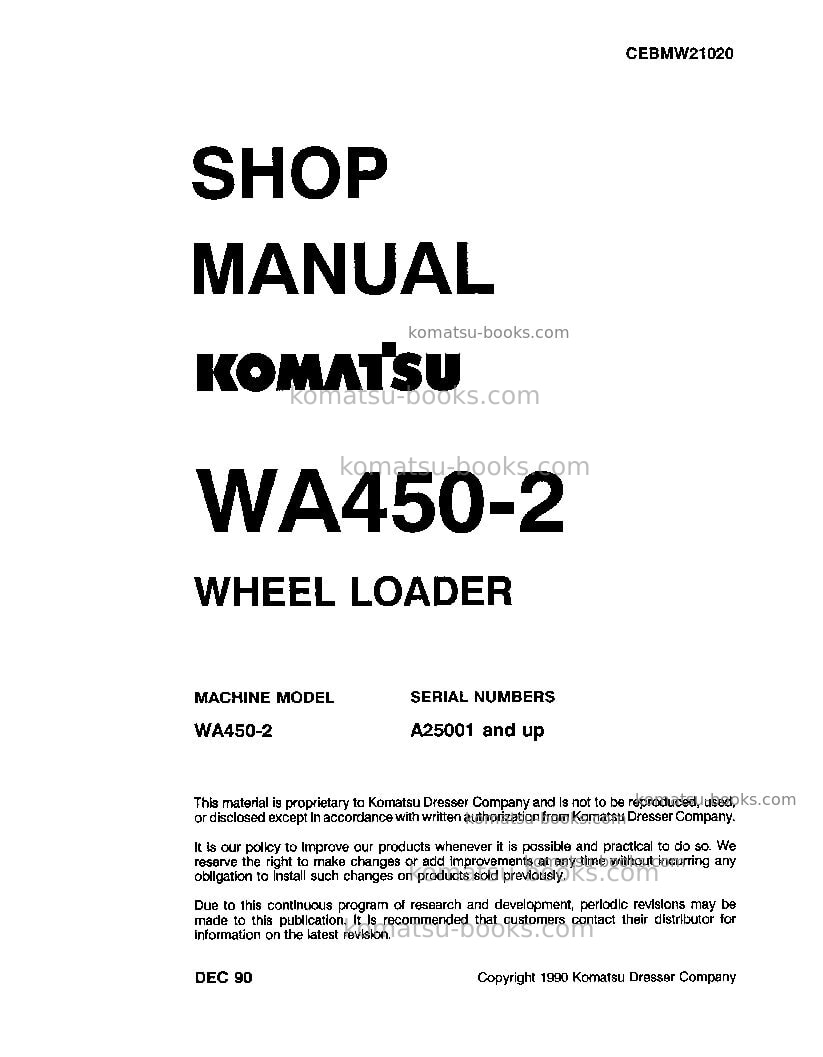 Komatsu wa450-2usa Repair & maintenance cover