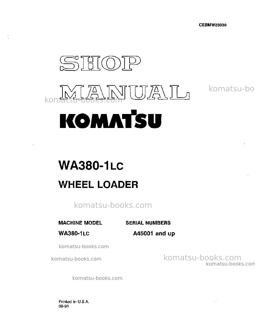Komatsu wa380-1jpn-lc Repair & maintenance cover