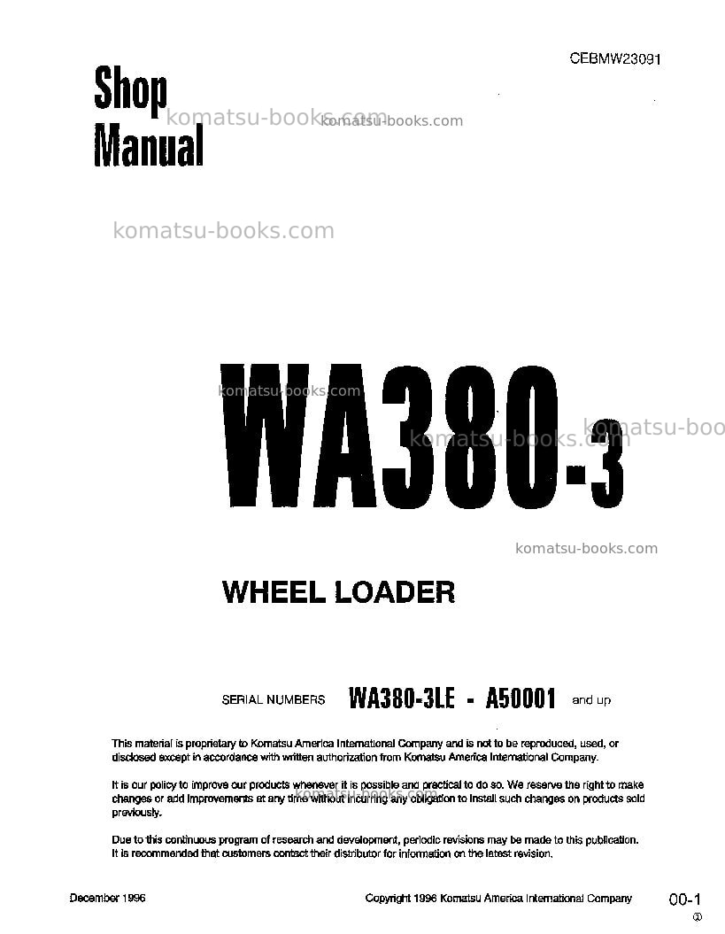 Komatsu wa380-3usa-l Repair & maintenance cover